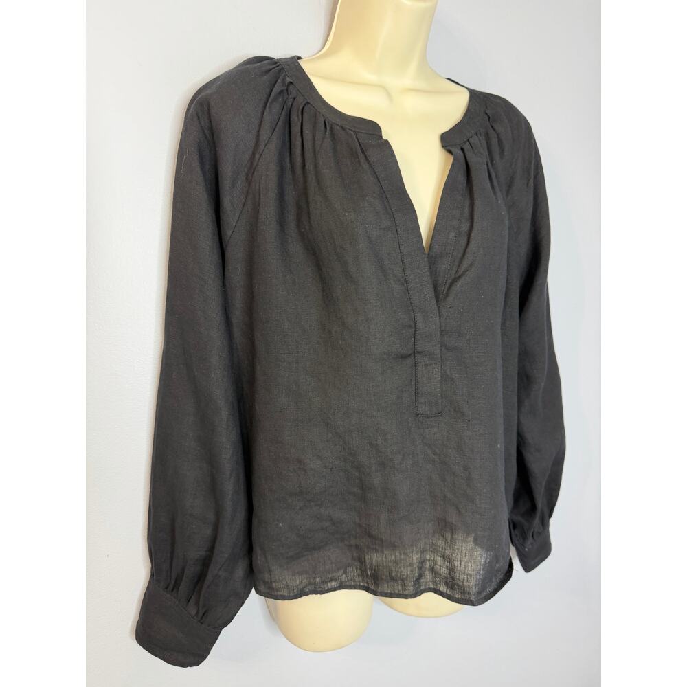 J. Crew Cabana Linen V Neck Blouse Black Long Sleeve Sz M Casual Wardrobe - Picture 6 of 13
